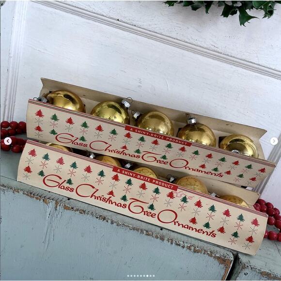ONE RANDOM BOX Vintage Shiny Brite Fanci Pak Carton Glass Ornament Box Gold Ball - Picture 7 of 9